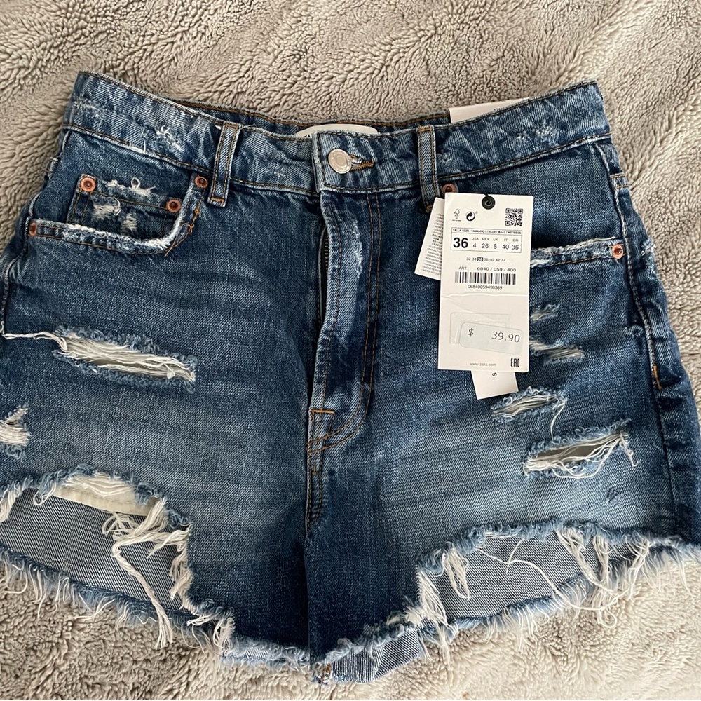Zara Blue Jean Shorts with Distressed High-Waist